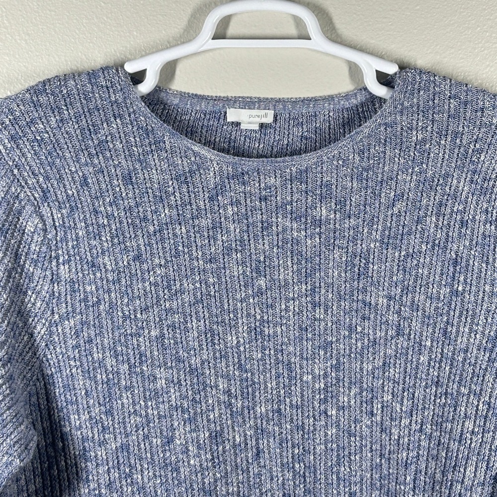 Pure Jill J. Jill Blue Marled Ribbed Asymmetrical Hem Crew Neck Sweater XL